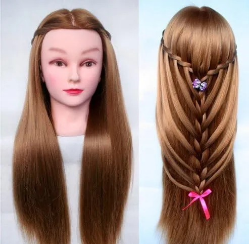 OSEN Synthetic Hair Styling Training Cosmetology Doll Head Mannequin for Braiding Hair Styling Training Salon, Golden, 29 INCH
